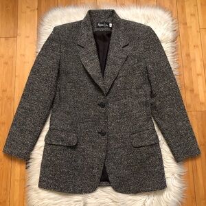 Vintage Maximilian Classic 100% Wool Tweed Charcoal Gray Womens Blazer Jacket 6